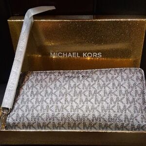 Michael Kors Metallic Silver Wallet with Glitter Gold Box
